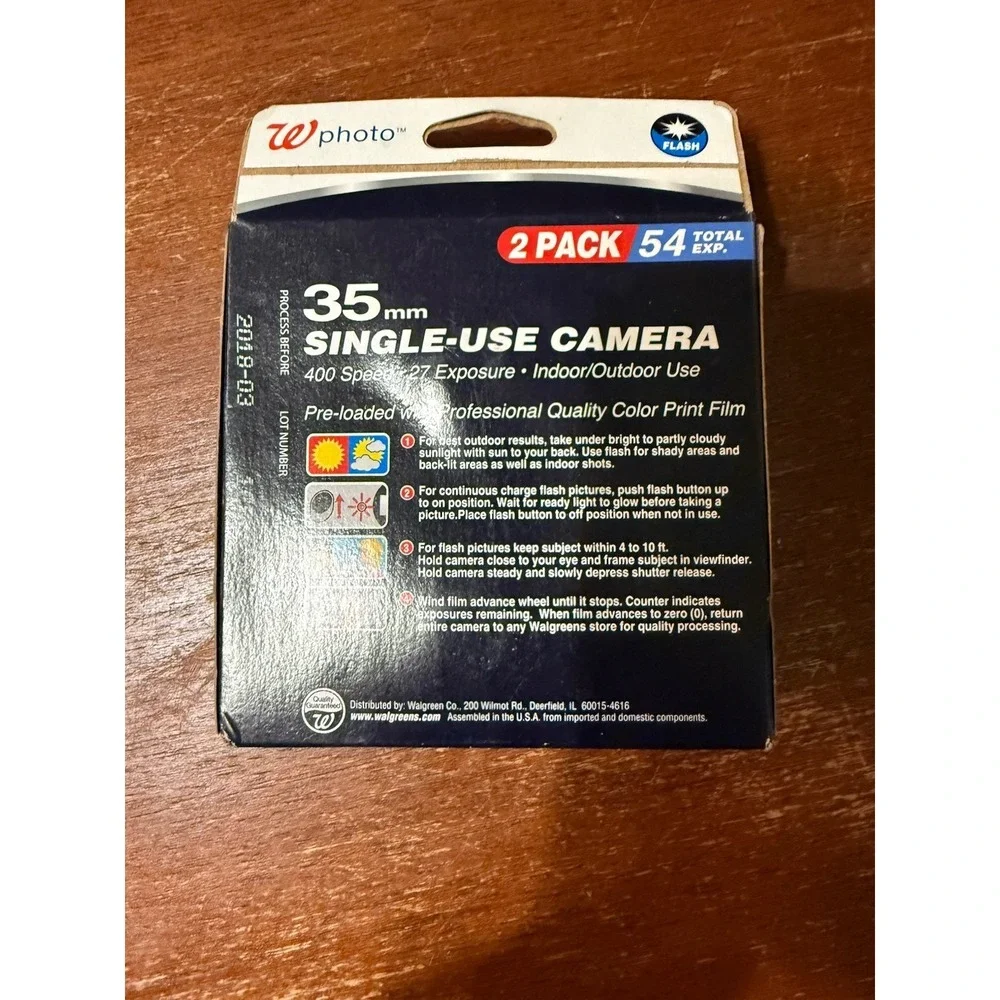 2 Pack 35mm Single Use Camera 54 pics exposures Indoor Outdoor ~ EXP 03/2018